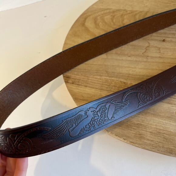 Wrangler Brown Genuine Leather Eagle Tooled Western Belt Unisex Size Large - Picture 3 of 11
